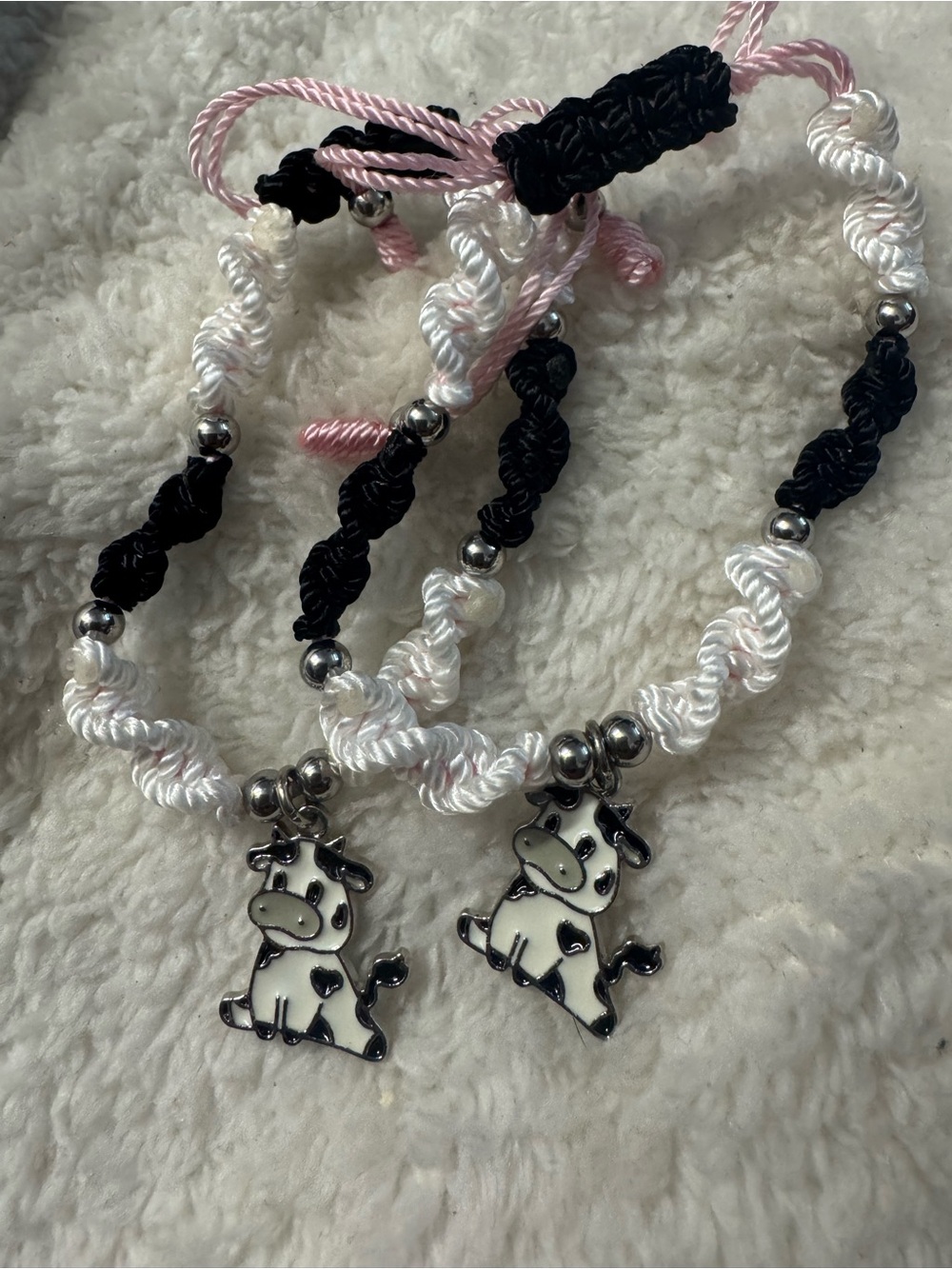 Cow Charm Bracelet - Black, White & Pink